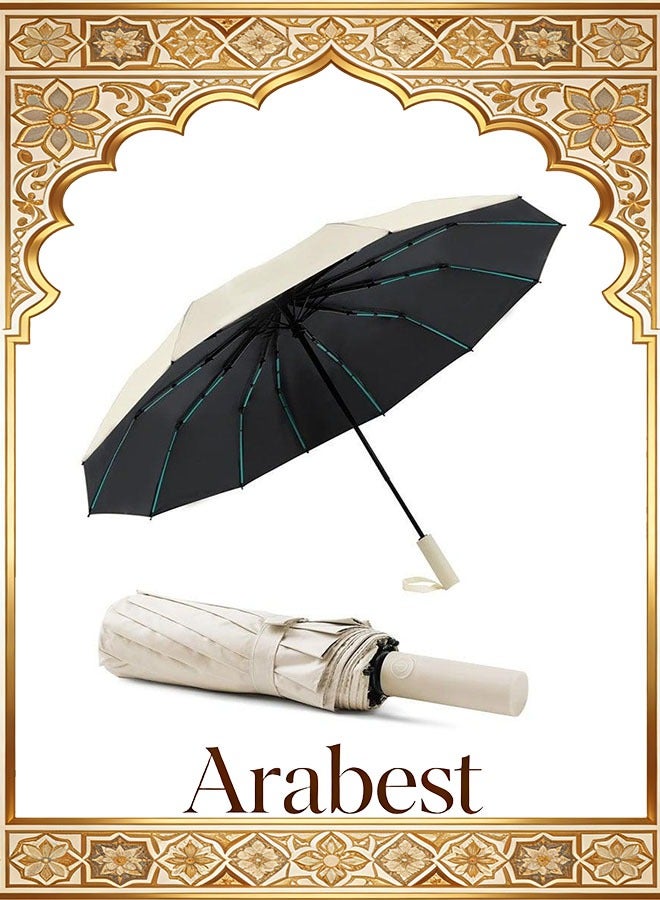 عربست مظلة كبيرة مزدوجة الأضلاع، قابلة للطي تلقائيًا للنساء والرجال، للسفر، حماية من الأشعة فوق البنفسجية UPF 50+ - Image 1